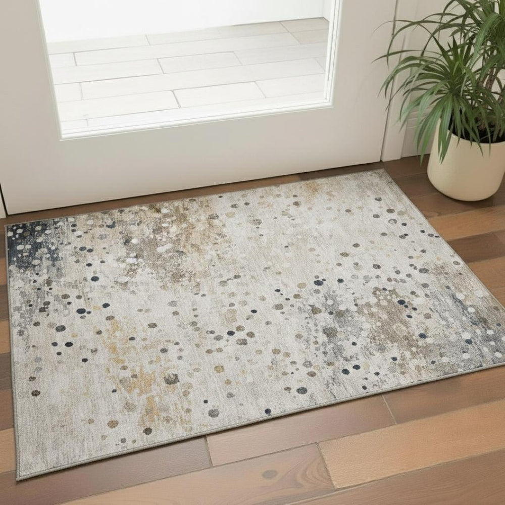 HomeRoots 5' X 8' Abstract Washable Area Rug in Ivory, Gold & Gray - UV Protected, Durable, Non-Slip Design 710749