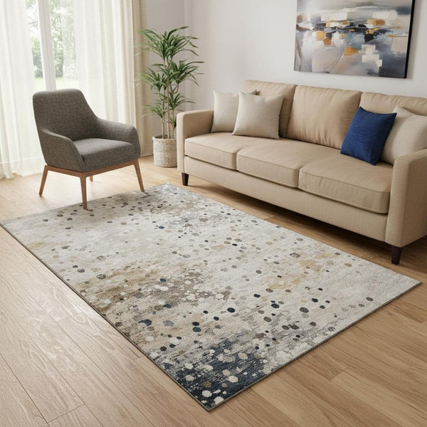 HomeRoots 8' Stylish Washable Round Rug in Ivory, Gold, and Gray - UV Protected, Stain Resistant, Non-Slip! 710750