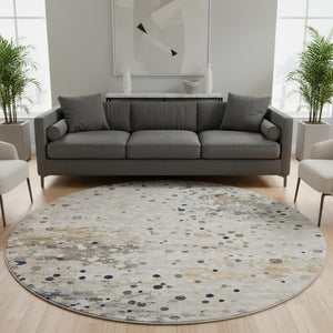 HomeRoots 8' X 10' Washable Ivory Gold Gray Abstract Area Rug – Durable, UV Protected, Stain-Resistant Style 710751