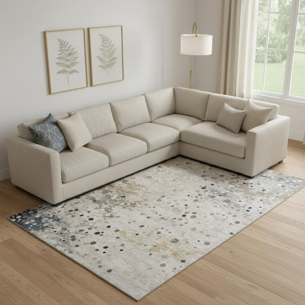 HomeRoots 10' X 14' Ivory Gold & Gray Abstract Area Rug - Washable, UV Protected, Perfect for Modern Homes! 710753