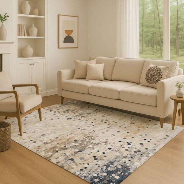HomeRoots 10' X 14' Ivory Gold & Gray Abstract Area Rug - Washable, UV Protected, Perfect for Modern Homes! 710753