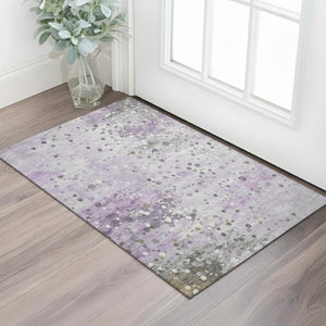HomeRoots 5' Contemporary Lavender Gray & Ivory Abstract Washable Area Rug with UV Protection for All Rooms 710755