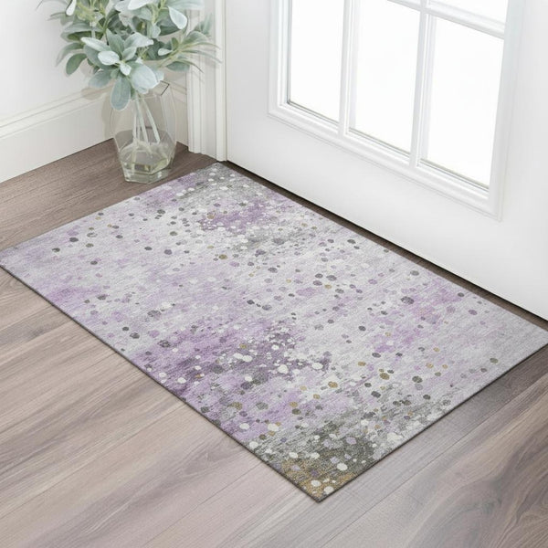 HomeRoots 5' Contemporary Lavender Gray & Ivory Abstract Washable Area Rug with UV Protection for All Rooms 710755