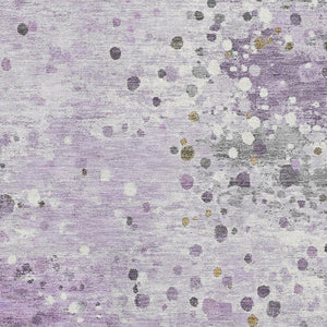 HomeRoots 5' Contemporary Lavender Gray & Ivory Abstract Washable Area Rug with UV Protection for All Rooms 710755