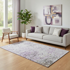 HomeRoots 8' Washable Lavender Gray & Ivory Abstract Round Rug with UV Protection, Perfect for Busy Homes! 710756