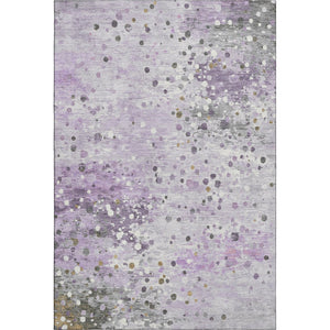 HomeRoots 8' Washable Lavender Gray & Ivory Abstract Round Rug with UV Protection, Perfect for Busy Homes! 710756