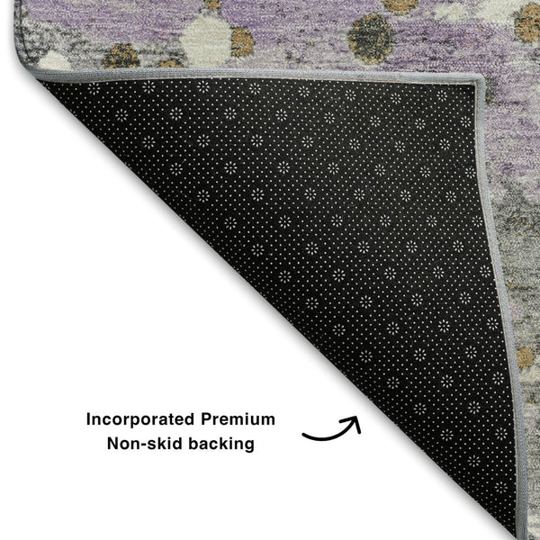 HomeRoots 8' Washable Lavender Gray & Ivory Abstract Round Rug with UV Protection, Perfect for Busy Homes! 710756