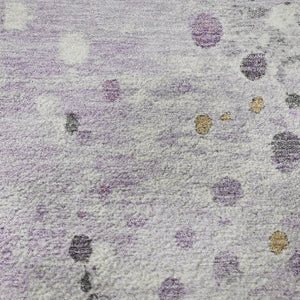 HomeRoots 8' Washable Lavender Gray & Ivory Abstract Round Rug with UV Protection, Perfect for Busy Homes! 710756