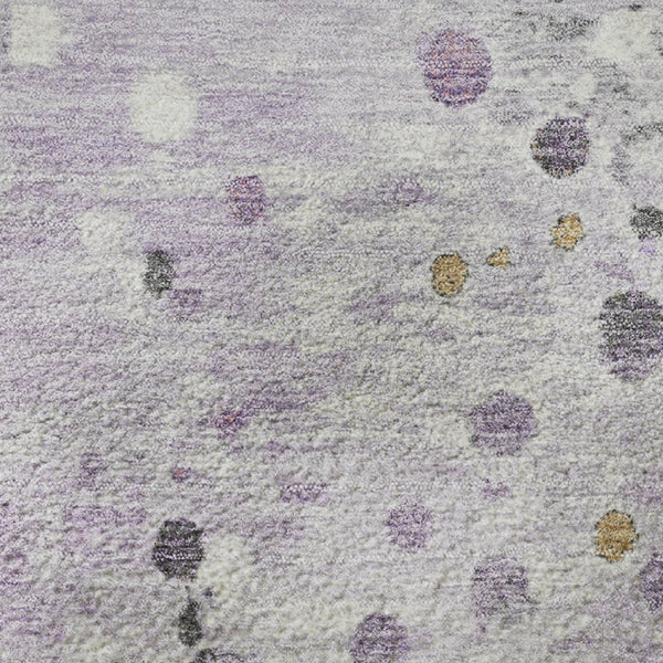 HomeRoots 8' Washable Lavender Gray & Ivory Abstract Round Rug with UV Protection, Perfect for Busy Homes! 710756
