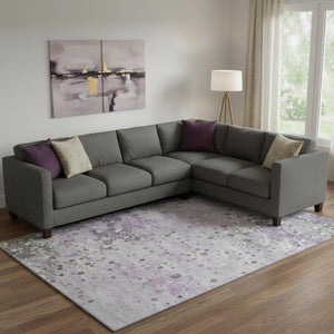 HomeRoots 10' Modern Lavender Gray and Ivory Abstract Washable Area Rug with UV Protection for High-Traffic Spaces 710759