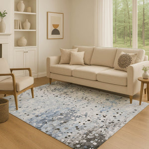 HomeRoots 5' x 8' Sky Blue Abstract Area Rug - Durable, Washable, UV-Protected & Perfect for Modern Spaces 710761