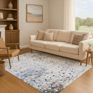 HomeRoots 5' x 8' Sky Blue Abstract Area Rug - Durable, Washable, UV-Protected & Perfect for Modern Spaces 710761