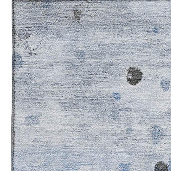 HomeRoots 8' Sky Blue Charcoal Ivory Abstract Washable Round Rug - Durable, Stain-Resistant, UV Safe Design 710762