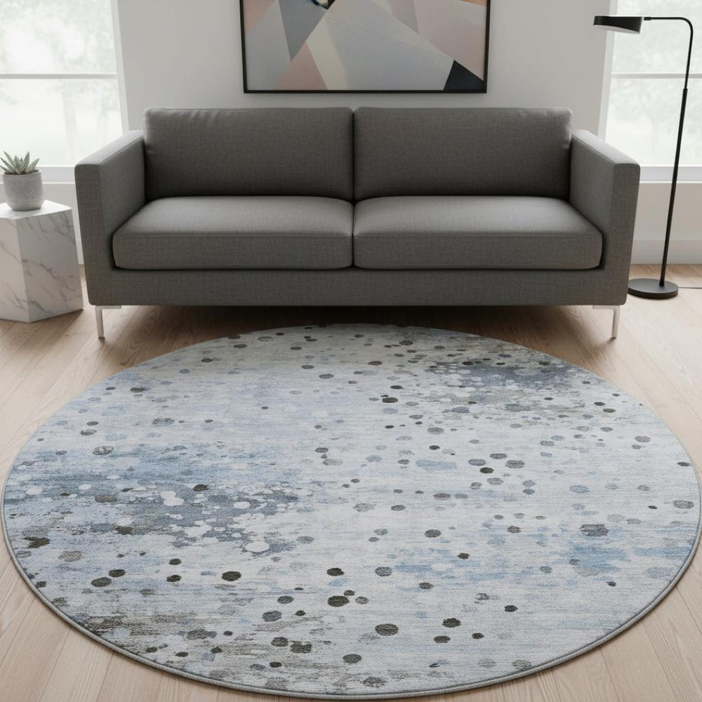 HomeRoots 8' X 10' Contemporary Sky Blue Charcoal Ivory Washable Area Rug with UV Protection & Soft Comfort 710763