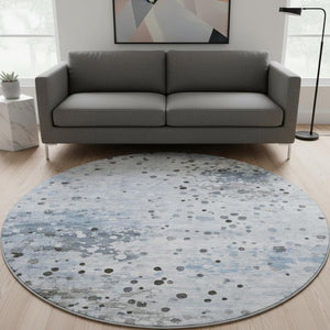 HomeRoots 8' X 10' Contemporary Sky Blue Charcoal Ivory Washable Area Rug with UV Protection & Soft Comfort 710763