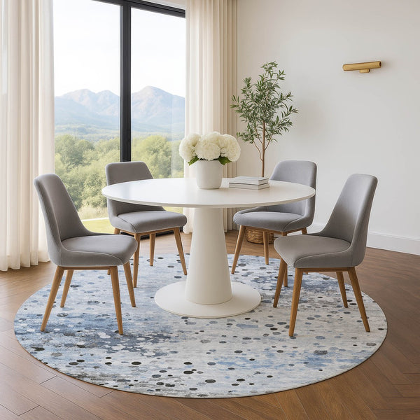 HomeRoots 8' X 10' Contemporary Sky Blue Charcoal Ivory Washable Area Rug with UV Protection & Soft Comfort 710763