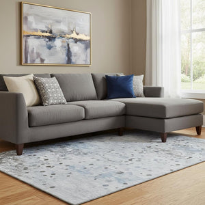 HomeRoots 9' X 12' Abstract Sky Blue Charcoal Ivory Area Rug - UV Protected, Stain-Resistant, Durable Design! 710764
