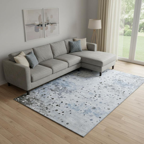 HomeRoots 10' Sky Blue Abstract Area Rug - Washable, UV Protected, Non-Slip, Perfect for High-Traffic Spaces! 710765
