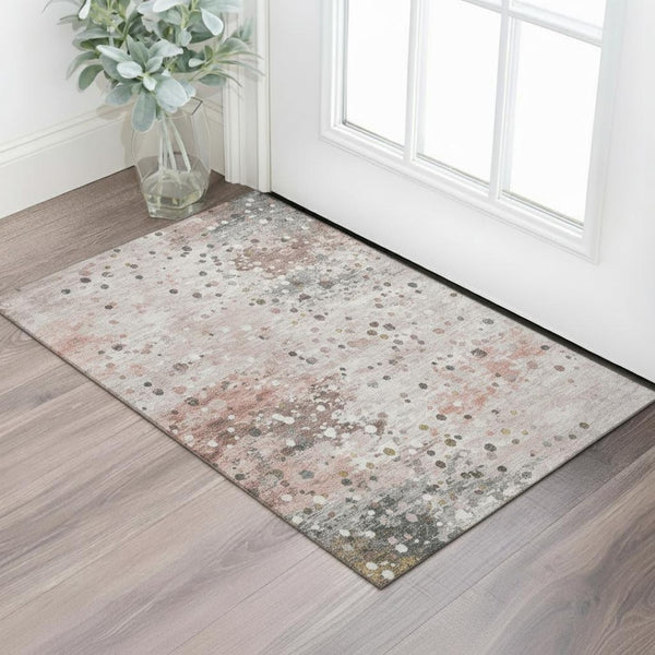 HomeRoots 5' X 8' Salmon Ivory Gray Abstract Area Rug - Washable, UV Protected, Stain Resistant for Homes 710767