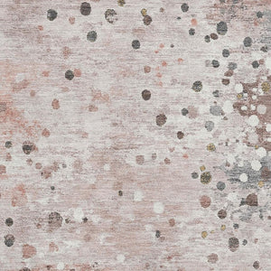 HomeRoots 8' Salmon Ivory and Gray Abstract Round Rug - Stylish, Washable, UV Protected, Perfect for Families 710768