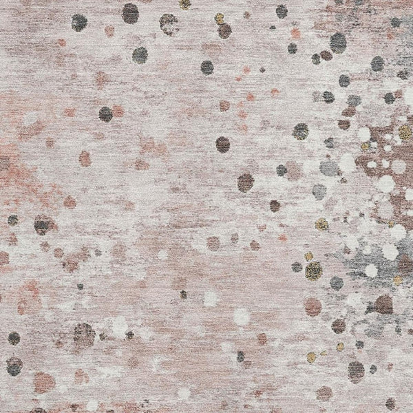 HomeRoots 8' Salmon Ivory and Gray Abstract Round Rug - Stylish, Washable, UV Protected, Perfect for Families 710768