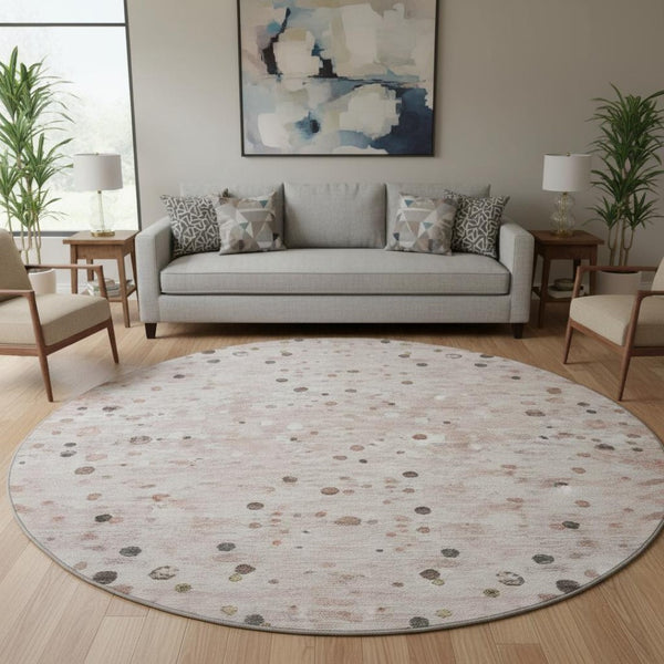 HomeRoots 8' X 10' Salmon Ivory Gray Washable Area Rug - Modern, Durable, UV-Protected, Non-Slip for Homes 710769