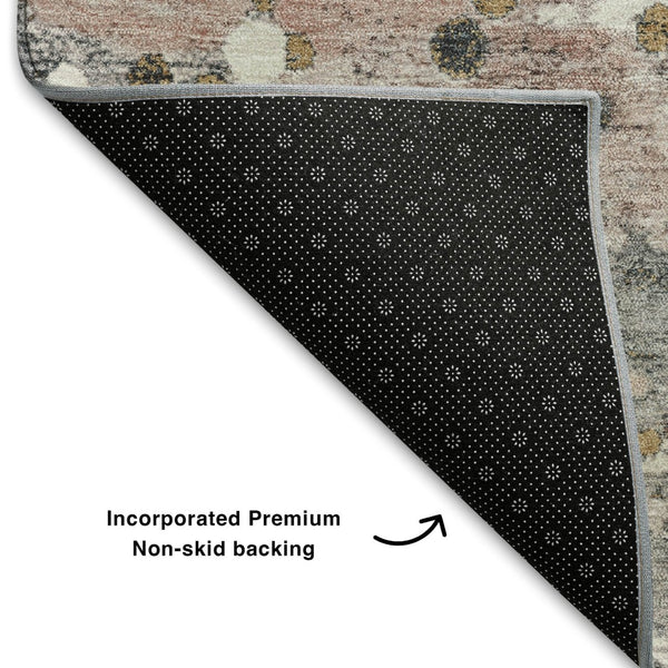 HomeRoots 8' X 10' Salmon Ivory Gray Washable Area Rug - Modern, Durable, UV-Protected, Non-Slip for Homes 710769
