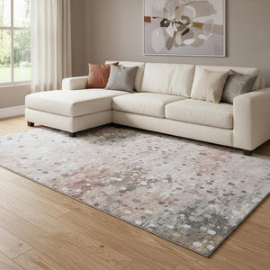 HomeRoots 9' X 12' Salmon Ivory and Gray Abstract Area Rug - Washable, UV Protected, Stain Resistant for Homes 710770