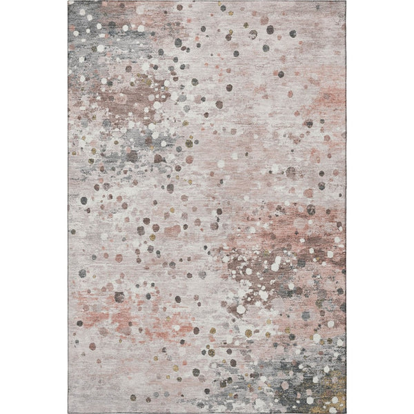 HomeRoots 9' X 12' Salmon Ivory and Gray Abstract Area Rug - Washable, UV Protected, Stain Resistant for Homes 710770