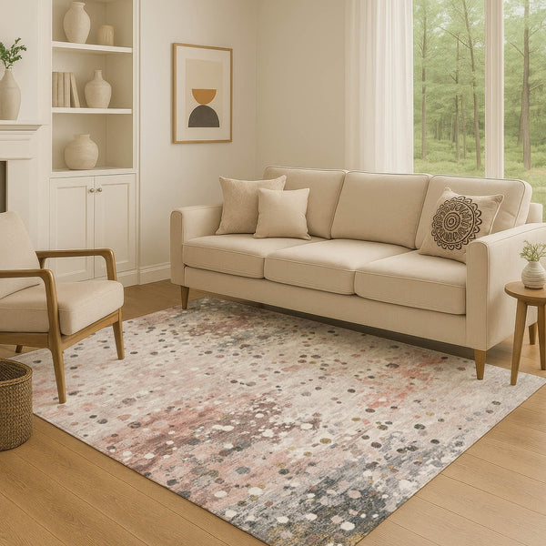 HomeRoots 10' Contemporary Salmon, Ivory & Gray Abstract Washable Area Rug with UV Protection for Homes 710771