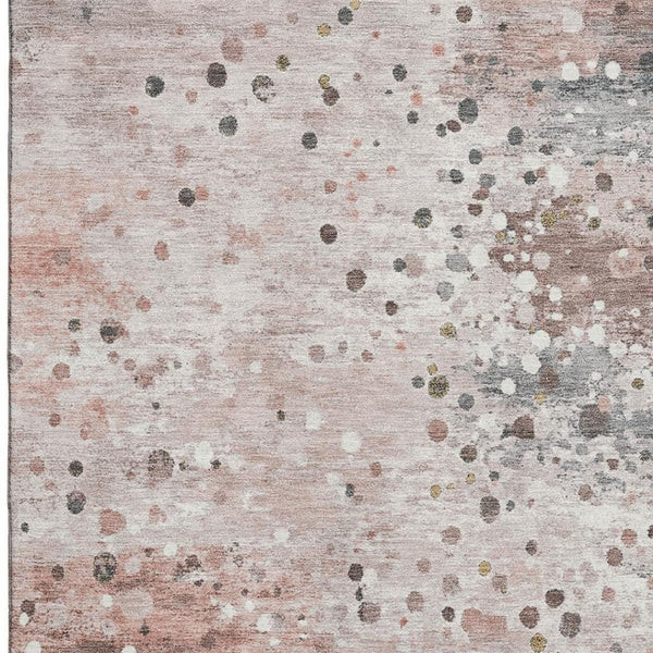 HomeRoots 10' Contemporary Salmon, Ivory & Gray Abstract Washable Area Rug with UV Protection for Homes 710771