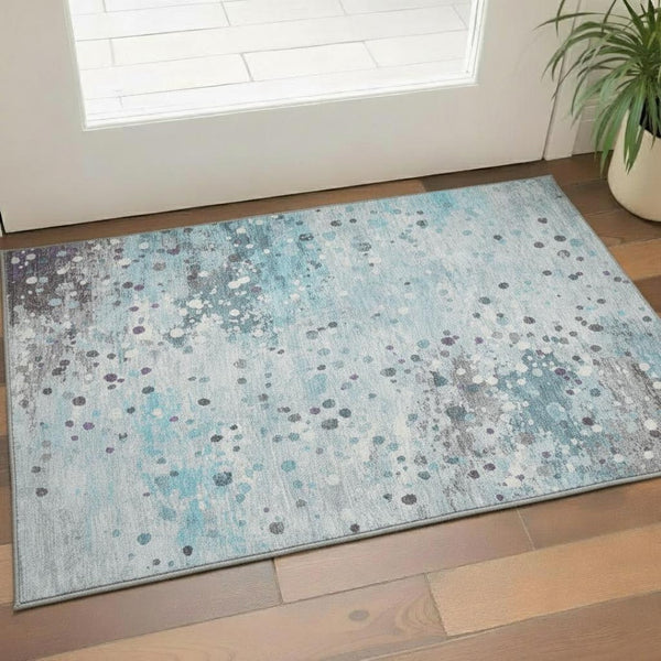 HomeRoots 5' X 8' Teal Gray Ivory Abstract Washable Area Rug - Modern Design with UV Protection & Easy Care 710773