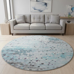 HomeRoots 8' X 10' Teal Gray Ivory Abstract Washable Area Rug - Stylish, Durable, UV-Protected for High-Traffic Areas 710775