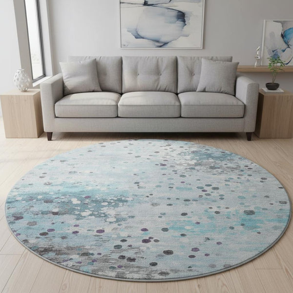HomeRoots 8' X 10' Teal Gray Ivory Abstract Washable Area Rug - Stylish, Durable, UV-Protected for High-Traffic Areas 710775