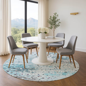 HomeRoots 8' X 10' Teal Gray Ivory Abstract Washable Area Rug - Stylish, Durable, UV-Protected for High-Traffic Areas 710775