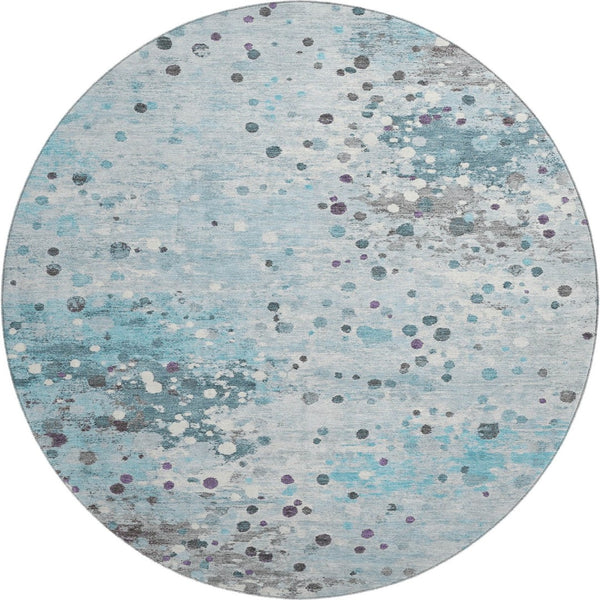 HomeRoots 8' X 10' Teal Gray Ivory Abstract Washable Area Rug - Stylish, Durable, UV-Protected for High-Traffic Areas 710775