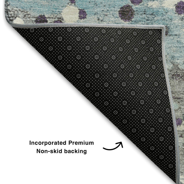 HomeRoots 8' X 10' Teal Gray Ivory Abstract Washable Area Rug - Stylish, Durable, UV-Protected for High-Traffic Areas 710775