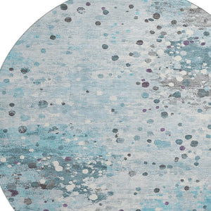 HomeRoots 8' X 10' Teal Gray Ivory Abstract Washable Area Rug - Stylish, Durable, UV-Protected for High-Traffic Areas 710775