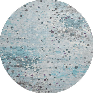 HomeRoots 8' X 10' Teal Gray Ivory Abstract Washable Area Rug - Stylish, Durable, UV-Protected for High-Traffic Areas 710775