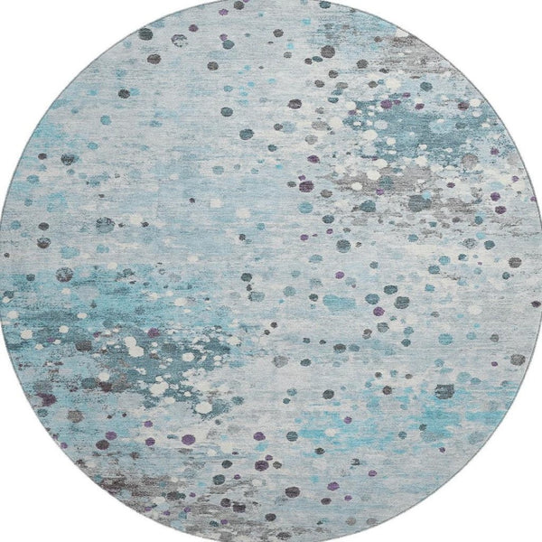HomeRoots 8' X 10' Teal Gray Ivory Abstract Washable Area Rug - Stylish, Durable, UV-Protected for High-Traffic Areas 710775