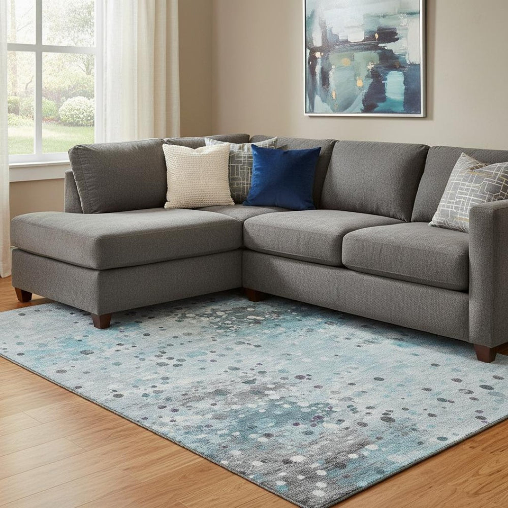 HomeRoots 9' X 12' Modern Abstract Teal Gray Ivory Area Rug - Washable, UV-Protected, Stain-Resistant Design 710776