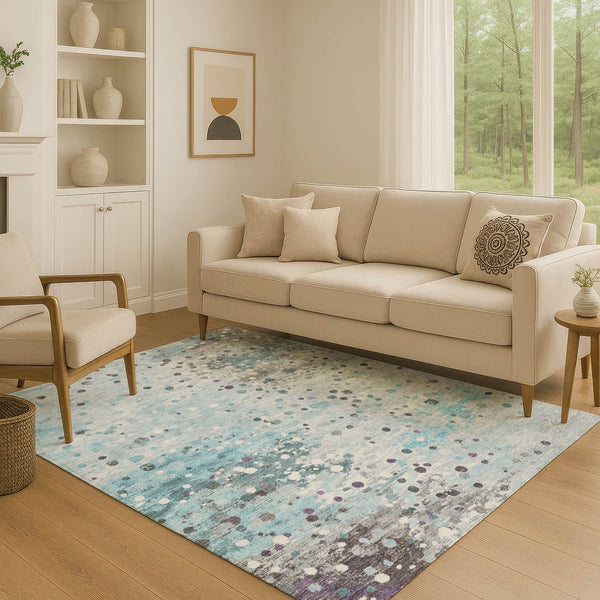 HomeRoots 10' X 14' Teal Gray Ivory Abstract Washable Area Rug – Stylish, Stain Resistant & UV Protected! 710777