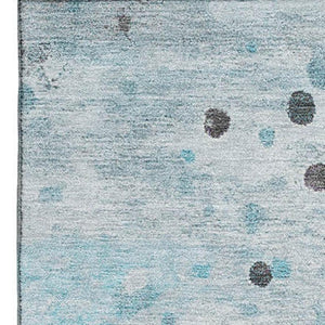 HomeRoots 10' X 14' Teal Gray Ivory Abstract Washable Area Rug – Stylish, Stain Resistant & UV Protected! 710777