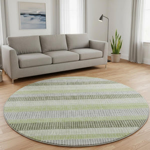 HomeRoots 8' X 10' Artichoke Green, Ivory & Gray Striped Washable Area Rug - Durable, UV-Protected Design! 710781