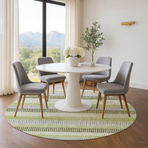 HomeRoots 8' X 10' Artichoke Green, Ivory & Gray Striped Washable Area Rug - Durable, UV-Protected Design! 710781
