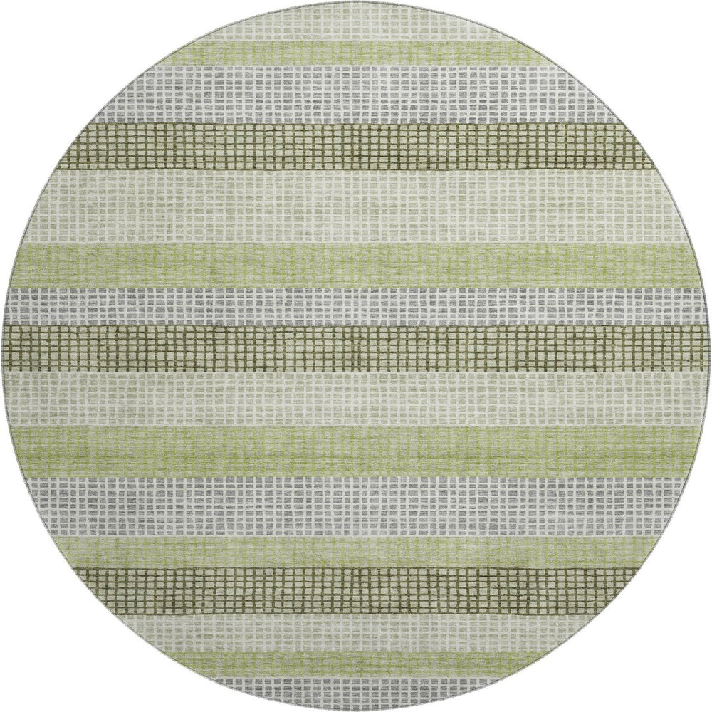 HomeRoots 8' X 10' Artichoke Green, Ivory & Gray Striped Washable Area Rug - Durable, UV-Protected Design! 710781