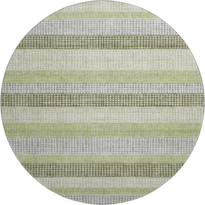 HomeRoots 8' X 10' Artichoke Green, Ivory & Gray Striped Washable Area Rug - Durable, UV-Protected Design! 710781
