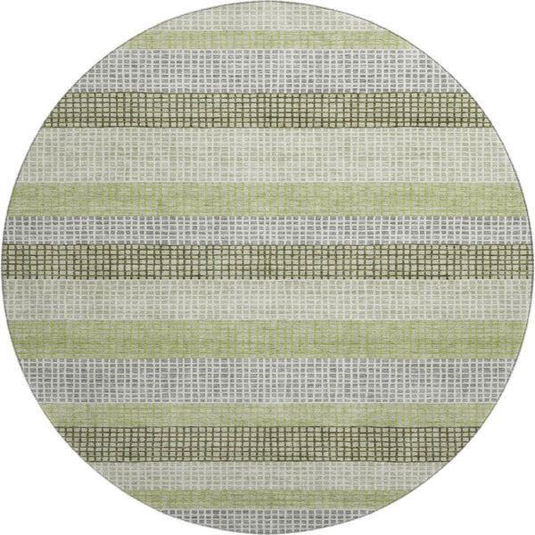HomeRoots 8' X 10' Artichoke Green, Ivory & Gray Striped Washable Area Rug - Durable, UV-Protected Design! 710781