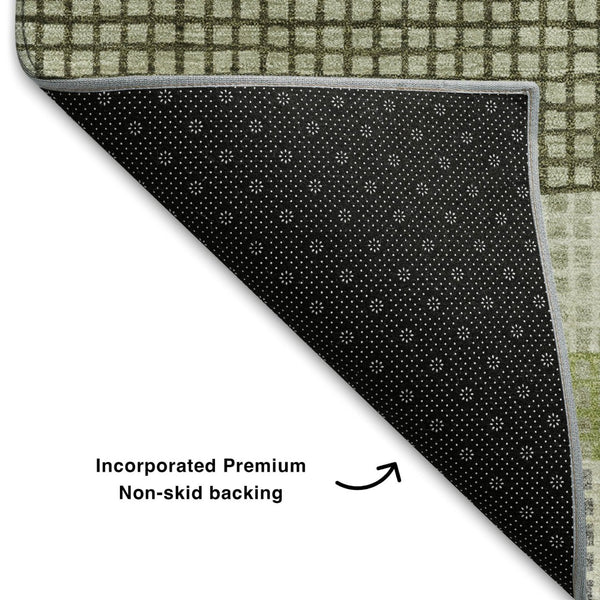 HomeRoots 8' X 10' Artichoke Green, Ivory & Gray Striped Washable Area Rug - Durable, UV-Protected Design! 710781