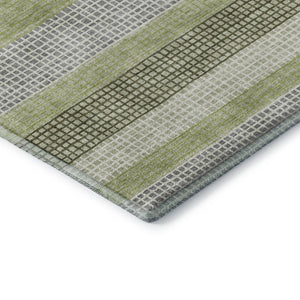 HomeRoots 8' X 10' Artichoke Green, Ivory & Gray Striped Washable Area Rug - Durable, UV-Protected Design! 710781